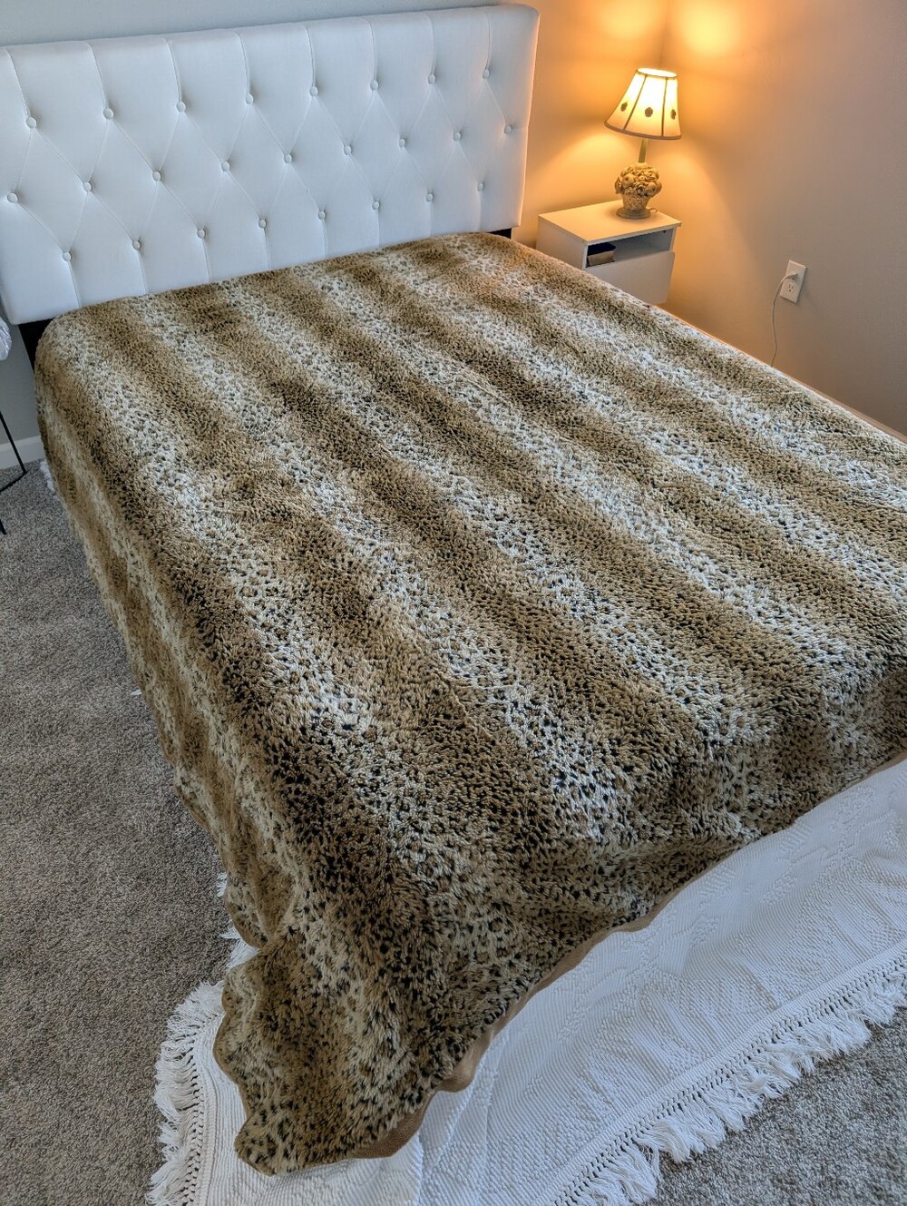 Faux Fur Animal Print Duvet Cover Brown Tan Plush Leopard Style Button Closure